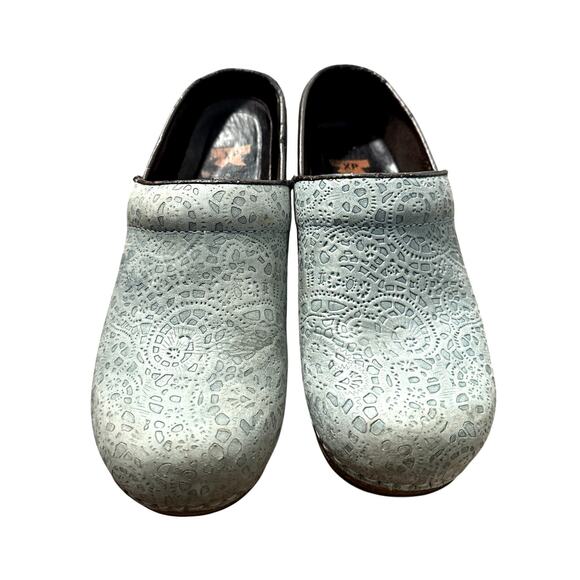 Dansko 7.5/8 XP Professional Tooled Leather Clog Slip On Lace Slip Proof Blue 38 - Picture 3 of 8